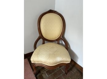 Victorian Walnut Parlor Chair, Light Gold Chair, 25.5x24x39.5in