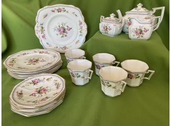 Allertons Old English Bone China Roses And Floral Pattern Tea Pot Set With Cup Saucers Plates And Serving Dish