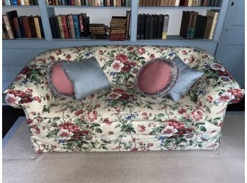 Rose Chintz Upholstered Sofa Rolled Back And Arms Couch 76x36x33in