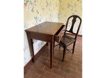 Small One Drawer Desk And Caned Chair