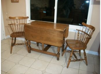 Maple Dropleaf Kitchen Table & Two Chairs Marked ' Willett'