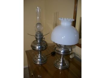 Two Antique Oil Lamps 'Rayo' & 'Socony' Both Converted  To Electricity