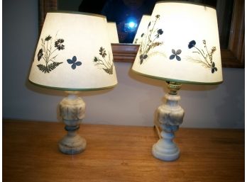 Cute Pair Vintage Marble Vanity / Boudoir Lamps