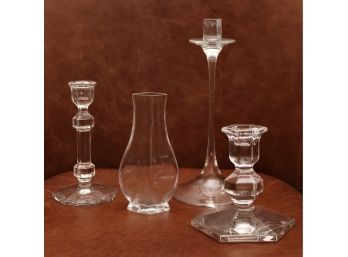 Small Baccarat Vase Plus 3 Crystal Candlestick Holders