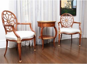 Dennis And Leen Regency Style Lattice Side Chairs With Accent Table Of 3