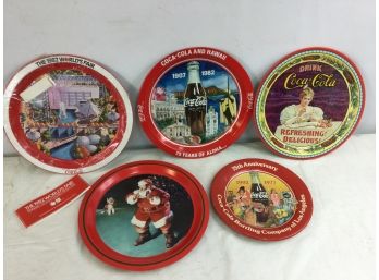 Lot 5 Coca Cola Trays, Round, Including 1982 Worlds Fair