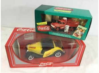 Die-cast Metal Coca Cola Car And Delivery Truck, Stake Truck With Vending Machines