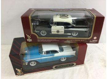 Two Die-cast Collectible Cars, Chevy Bell Air 1956, 1957, Original Box