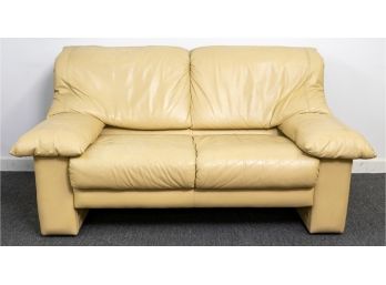 Vintage Cream Leather Loveseat 1980s