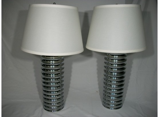 Chrome Table Lamps - Fasolino Lighting - Made In Italy - W/Shades - Great Design