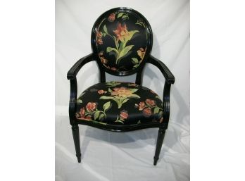 Nice Classic Black French Style Chair - Bright Floral Upholstery