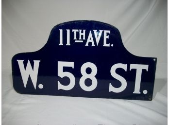 Absolutely Incredible Find - Antique (c1910) NYC Porcelain Street Sign W58th / 11th Avenue