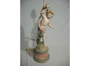 Fabulous Vintage Painted French Cherub Lamp W/ Paris Foundry Stamp