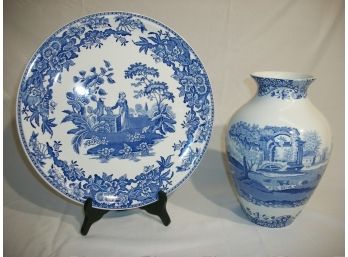 Two Pieces Of Classic Spode - Cake Platter & Vase 'Italian' & 'Blue Room'