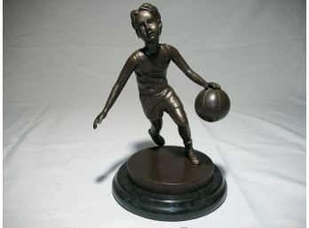 Bronze Statue - Basketball Boy On Marble Base - Nice Quality