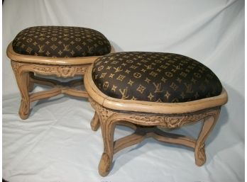 Absolutely Stunning ! Pair Of Louis Vuitton Foot Stools - Custom Made - One Of A Kind
