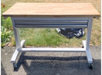 Husky Adjustable Coated Metal Drafting Table With Butcher Block Style Top