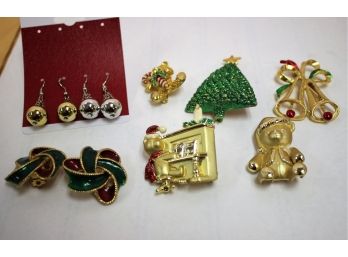Mixed Lot Of Christmas & Holiday Ladies Pins  & Earrings
