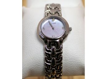 Ladies GUESS Stainless Steel & Mother Of Pearl Watch, Works!!