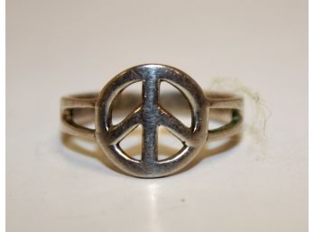 Vintage Hippie Sterling Silver 925 Peace Sign Ring - Size 7