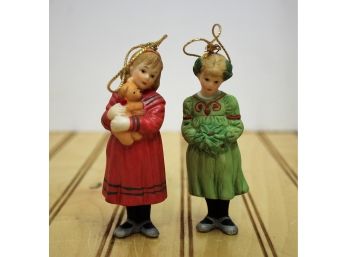 Two 1987  GORHAM Bisque Girl Christmas Ornaments