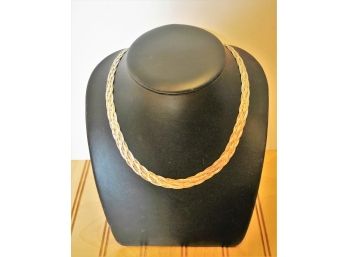 Vintage/Retro Sterling Silver 925 & Yellow Gold Plated Ladies 18' 6 Strand Braided Woven Herringbone Necklace