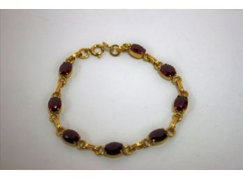 Vintage 14K Gold Plated & Faux Ruby Ladies 7 3/8' Tennis Bracelet