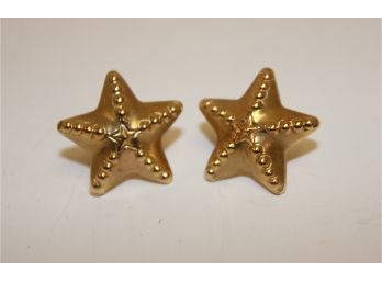 Ladies 14K Yellow Gold Star Shaped Pierced Earrings