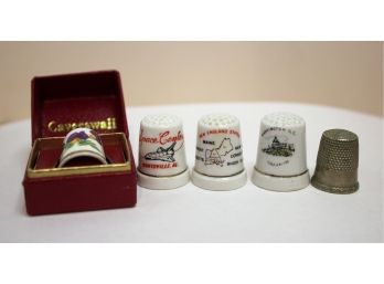 Mixed Lot Of Five Porcelain & Metal Collectible Sewing Thimbles