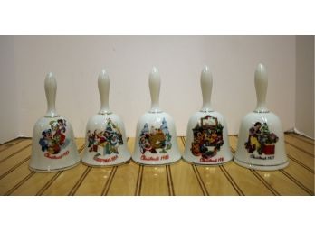 1983-1987 Five The Disney Collection Porcelain Holiday Collectible Bells Mickey Mouse, Donald Duck & Snow White