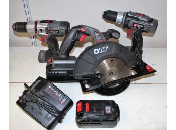 Porter Cable 18V Battery Operated Tool Lot W/Charger & 2 Batteries