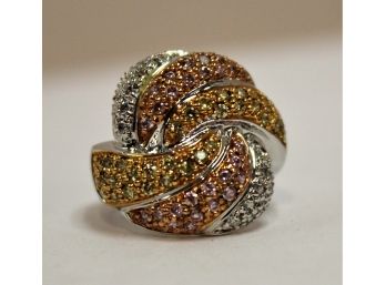 New Ladies Sterling Silver 925 Tri Color Rhinestone Ring Size 5.75