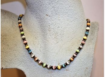 Beautiful Sterling Silver 925 & Multi Colored Tigers Eye Beaded 17' Necklace