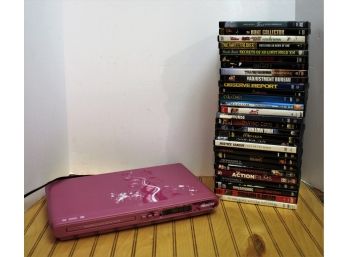 Memorex Pink  DVD/CD Player & Mixed Lot Of DVDs