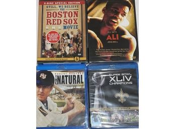BRAND NEW DVDS  - LOT 8  -SPORTS MOVIES  INCLUDES 4 TOTAL - 2 NEW DVDS & 2 BLUE RAYS