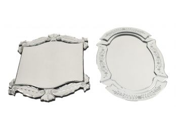 Pair Of Venetian Etched Glass Perfume Trays