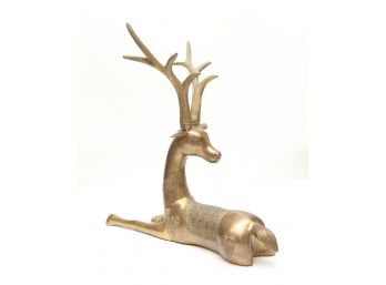 Circa 1970 Hollywood Regency Mansion Size Brass Sarreid Deer Sculpture 2of2 33in X 32in