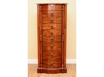 Tall Wooden Jewelry Cabinet With Bronze Hardware