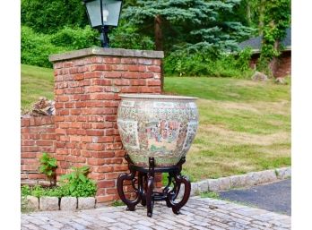 Museum Size Japanese Cloisonne Jardiniere With Wooden Stand 1 Of 2  40W X 26 1/2'H