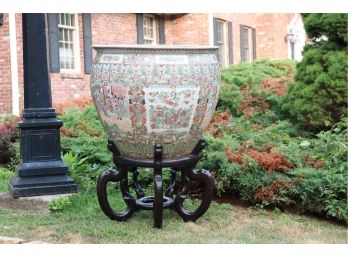 Museum Size Japanese Cloisonne Jardiniere With Wooden Stand 2 Of 2  37'W X 26 1/2'H