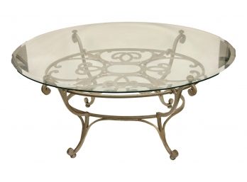 Vintage Brushed Wrought Iron Oval Cocktail Table