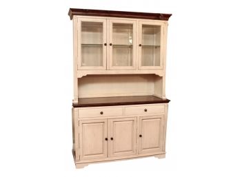 Farmhouse Elegance Lighted Breakfront Cabinet With Hutch