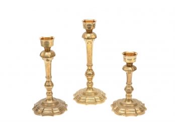 Trio Of Indian Brass Candlestick Holders