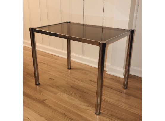 Mid Century Modern Chrome And Smoked Glass Side Table