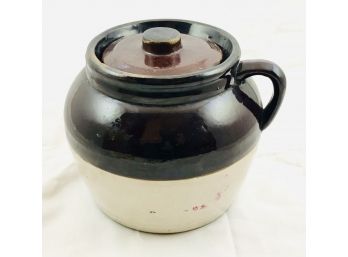 Antique Glazed Stoneware Bean Crock With Ear Handle - 3 Quart - Pre-Ransbottom Merger