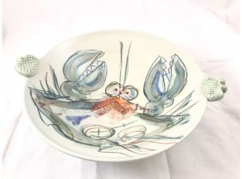 Whimsical Original Ceramic Lobster Bowl Signed