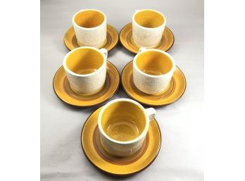 Set Of 5 Vintage Stangl Pottery 'Sun Pebbles' Coffee Mugs And Plates