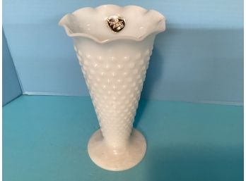 Vintage Anchor Hocking Milk White Hobnail Trumpet Flower Vase (9 1/2 Inches In Height)