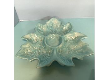 Vintage Holland Mold Blue Leaf Chip And Dip Serving Dish