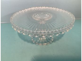 Vintage Footed Clear Ribbed Glass Mini Cake Stand (7 Inches In Diameter)